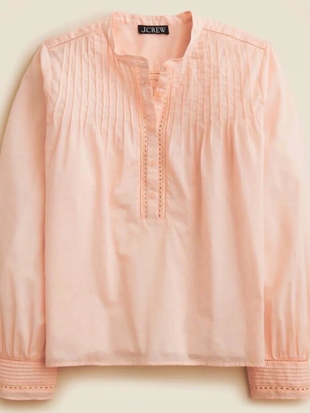 J. Crew Pink Cotton Voile Pintuck Lace Trim Popover Lightweight Top M